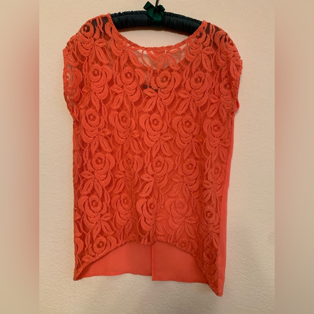 Apt. 9 Vibrant Orange Lace Blouse